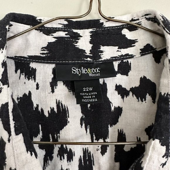 100% Linen Shirt Woman Blouse White Black Size 22W - Picture 2 of 6